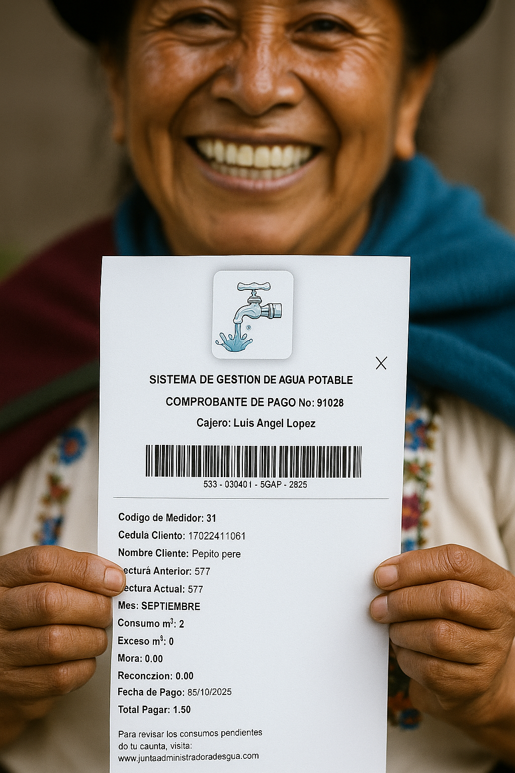 Comprobante de pago del sistema de agua potable